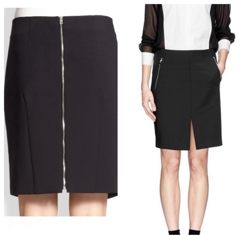 Rag & Bone Barney’s Black Bureau Zipper Front Slit Pencil Mini Skirt Womens Sz 6